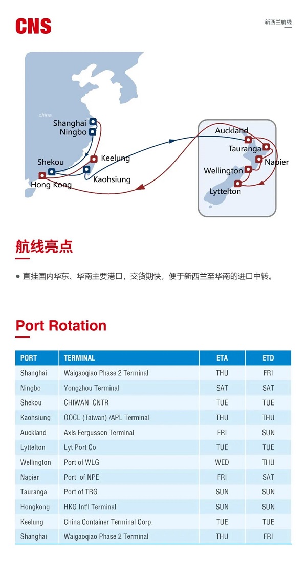 CNS-中远海运集运,新西兰海运,海运到奥克兰,海运到利特尔顿