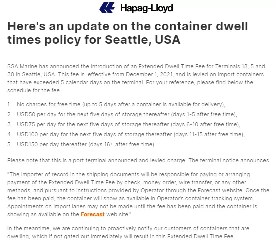 西雅图码头开征集装箱超期堆存费！