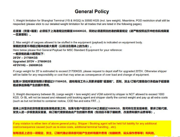 COSCO限重新规