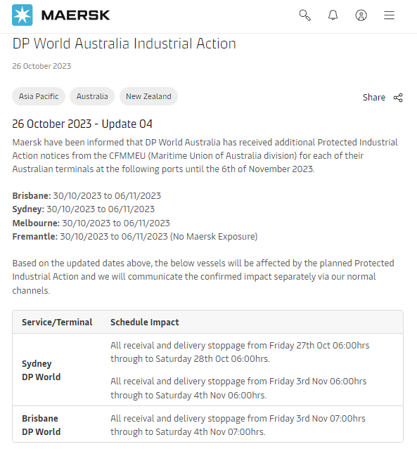 关于DP World澳大利亚罢工行动的预警1